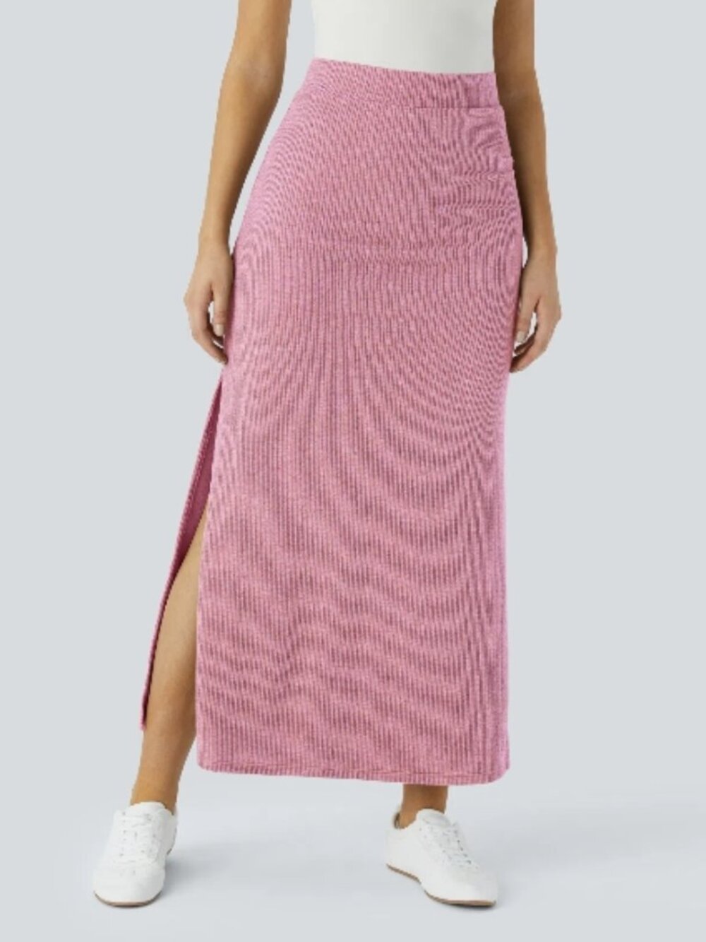 NWT Halara Wild Rose Ribbed High Waisted A-Line Maxi Skirt Pink Medium